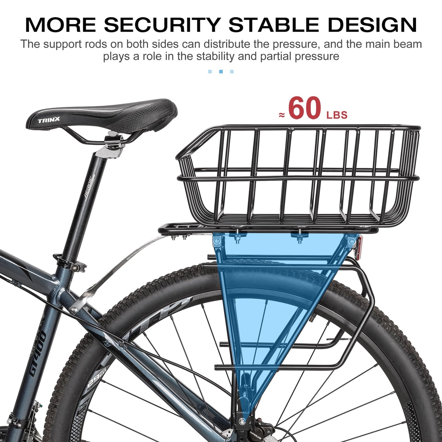 CXWXC Rear Bike Rack with Basket - Bike Cargo Rack for Disc Brake/Non-Disc Brake Mount - Bicycle Pannier Rack, Touring Carrier Rack fit 26”-29” and 700c