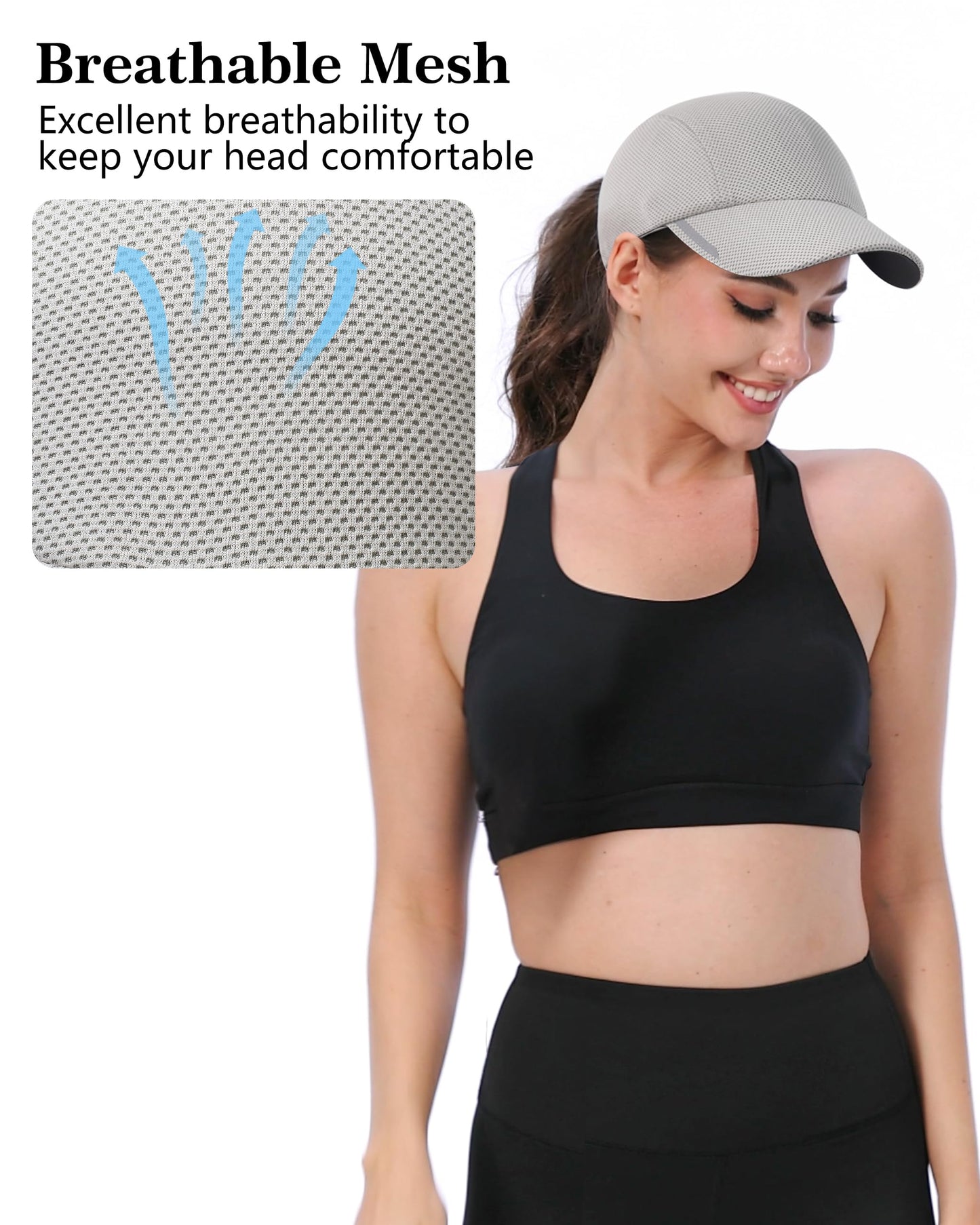 GADIEMKENSD Cooling Men’s Running Hat Performance Mesh Hat with Reflective, Ventilation, Lightweight, Cools Up to 2 Hours, Mens Breathable Quick Dry Ball Cap for Workout Gym Golf Sports Light Grey