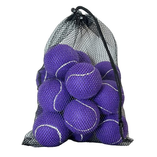 HiBallBall 12-Pack Practice Tennis Balls for Beginners & Dogs - Reusable Mesh Carry Bag Included - Ideal for Tennis Training, Pet Play, Fetch (Purple)