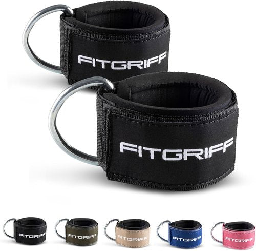 Fitgriff® Ankle Straps V2 for Cable Machine - Leg Pulley Attachment for Effective Kickbacks | 2 Pieces