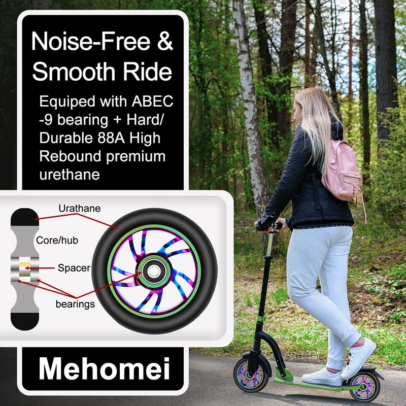 NONMON 2 Pack 100mm Scooter Wheels,88A Replacement Scooter Wheel with ABEC-9 608RS Bearings Installed for Pro Scooters Kick Scooters, Multi-Color