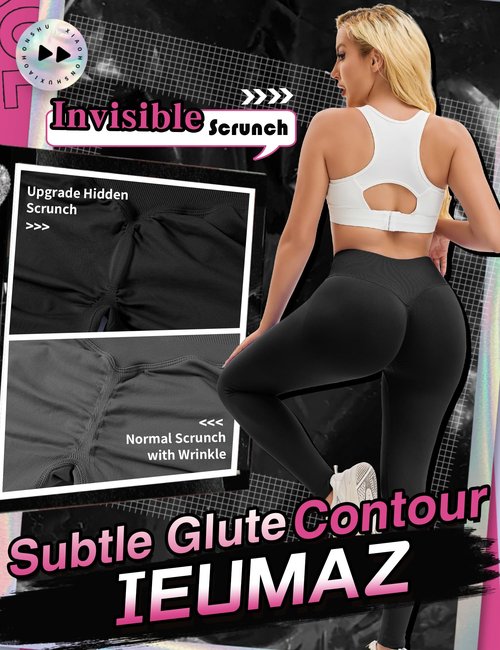 Ieumaz Crossover Scrunch Butt Lifting Leggings for Women V-Shape Low Mid Waist Seamless Leggings Gym Workout Yoga Pants Black