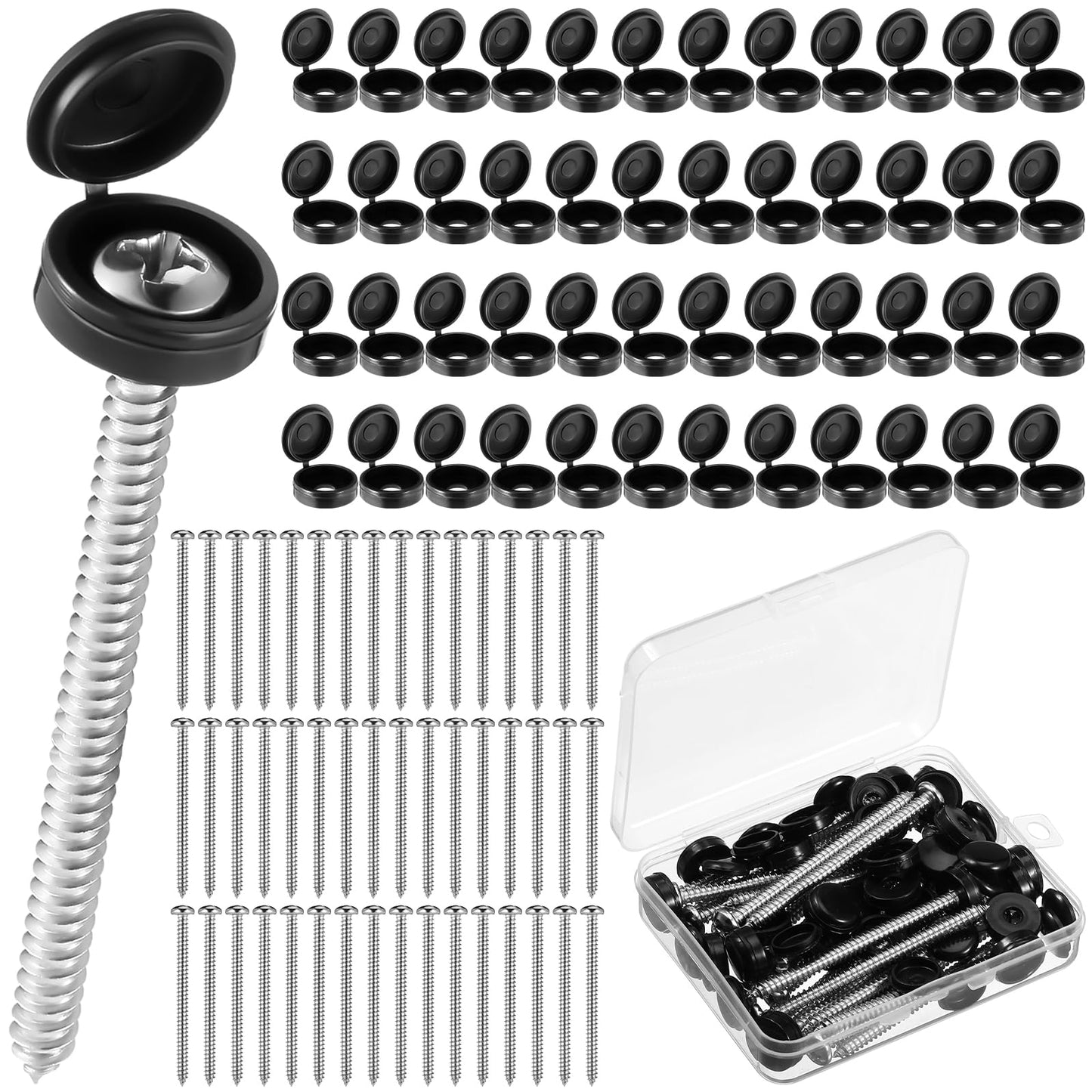 Zhengmy 3 Inch Shutter Screws and Caps Bulk Shutter Fasteners 304 Metal Stainless Steel Screws with Vinyl Caps for Outside Windows Hardware Railings Furniture(24 Set,Black)