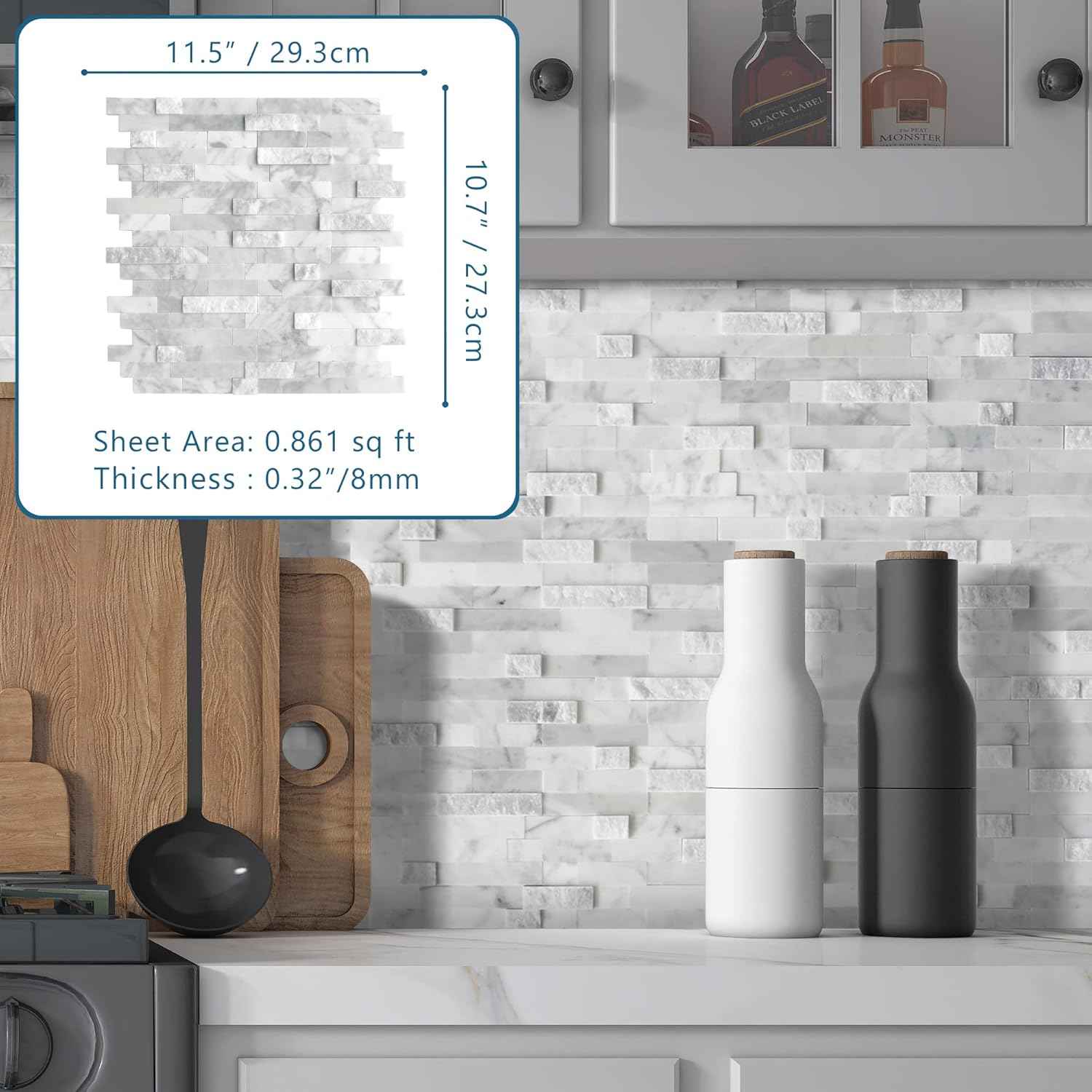 Peel and Stick 3D Stone Mosaic Tiles - 12x11" Self-Adhesive Backsplash for Kitchen & Bathroom - 5 Sheets, Mixed Tan