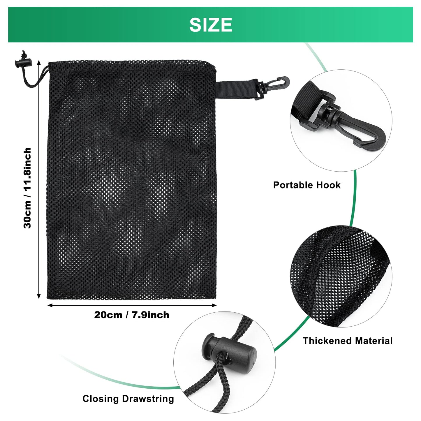 Riuog 10 PCS With Clips Mesh Drawstring Bags, Portable Nylon Storage Bags for toy,Sports Storage,Outdoor activities etc. (7.9x11.8in)