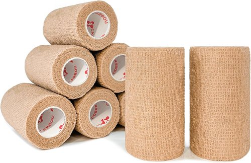 Beige Cohesive Bandage Wrap by [Brand Name] - Self-Adhesive Non-Woven Athletic Tape | 4" x 5 Yards, Premium Medical Stretch Wrap