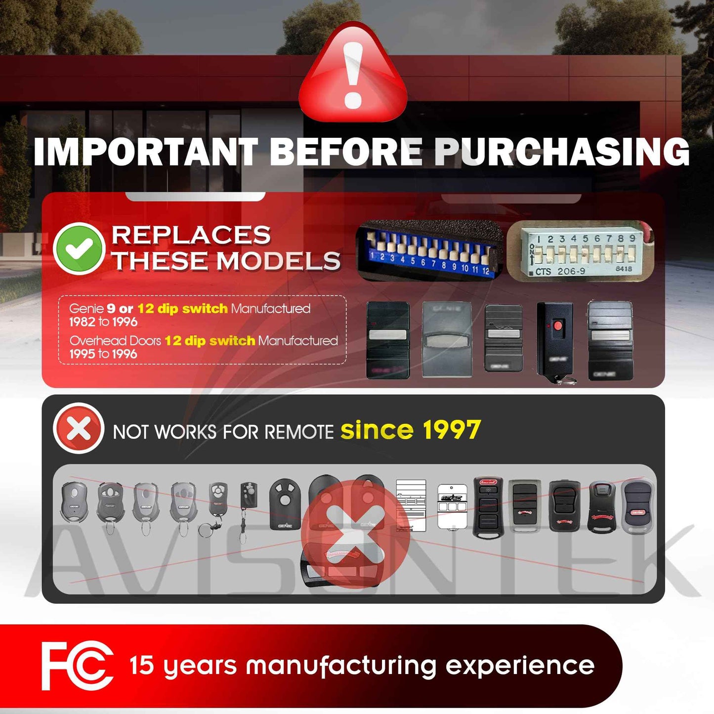 2 for GT90-1 GT912 MAT90 Genie Garage Door Opener Remote 9/12 Dip Switch, 1982 to 1996 Models, 3-Year-Warranty