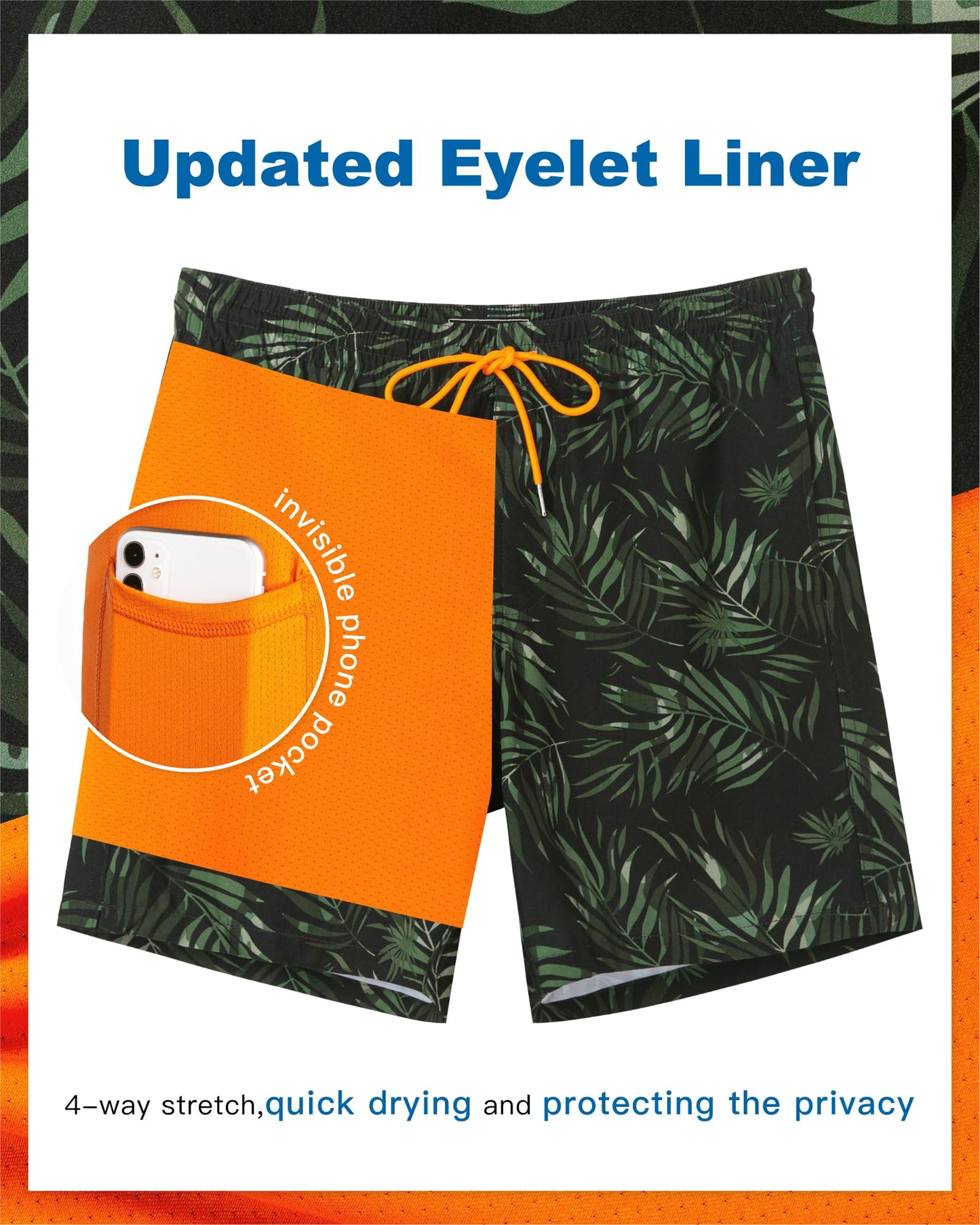 SURF CUZ Mens Swim Trunks with Compression Liner Quick Dry Swim Shorts 7" Swimming Trunks Stretch Bathing Suit Zipper Pockets,Forest Dusk,XS