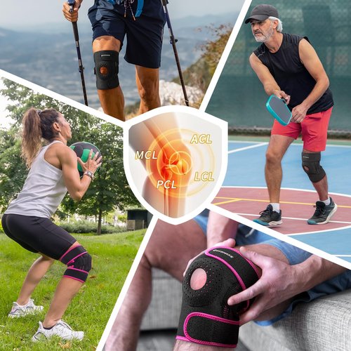 LETSHAKE Knee Brace for Women & Men, Knee Pain Relief with 1.5X Springs Side Stabilizers & Patella Gel Pads Maximum Knee Support Brace for Arthritis Pain, Meniscus Tear, Mountain Climbing, Workouts (Rose, Large)