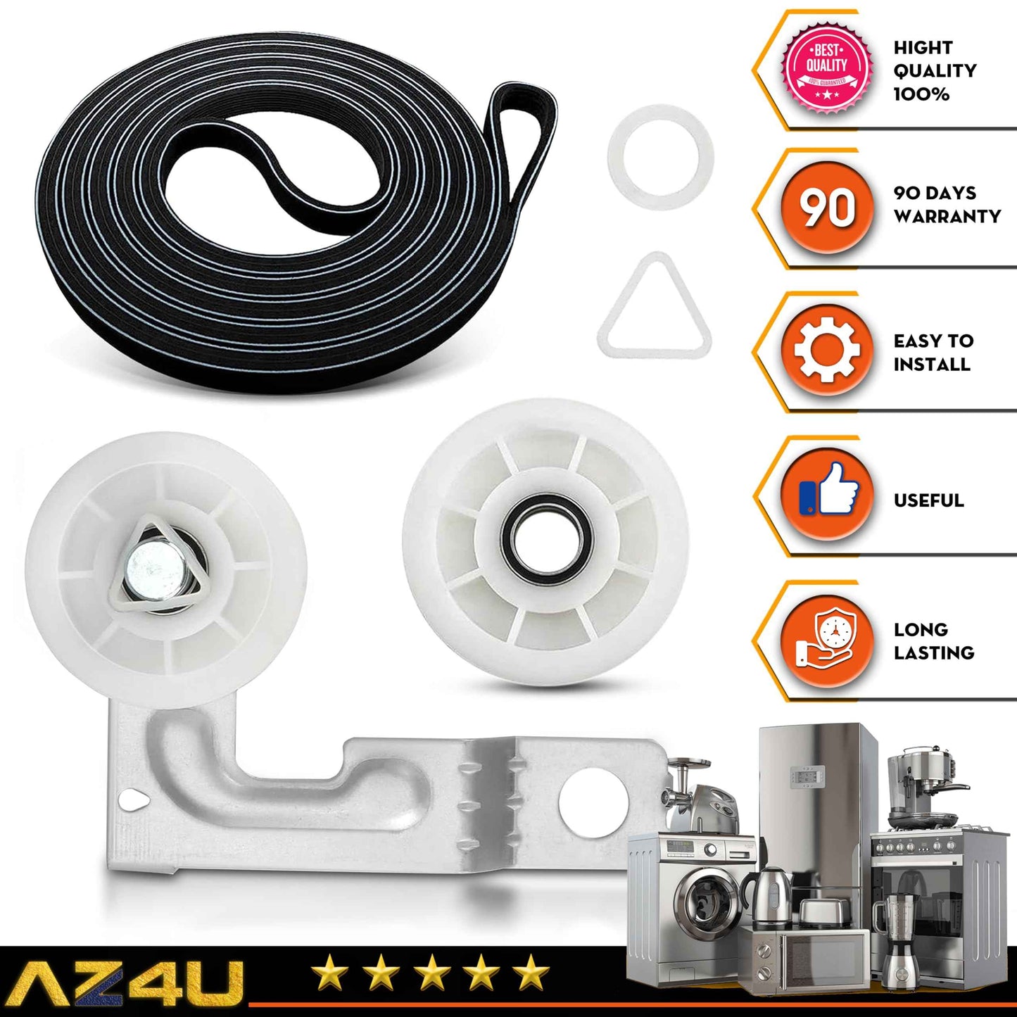 For Maytag MEDE500VW1 MEDC215EW1 MEDB835DW3, Whirlpool Duet WED9150WW1, 9050XW1 WGD9200SQ0 WGD8600YW1 GEW9250PW1 WED9400SW2 WED9200SQ0 Replaces Dryer Idler Pulley With Bracket And Dryer Drive Belt