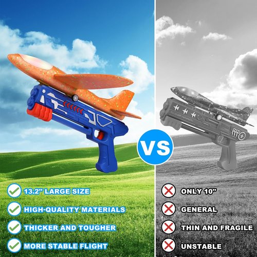Fuwidvia Airplane Launcher Toys - 3 Pack LED Foam Glider Planes for Kids | 13.2'' Outdoor Fun, 2 Flight Modes