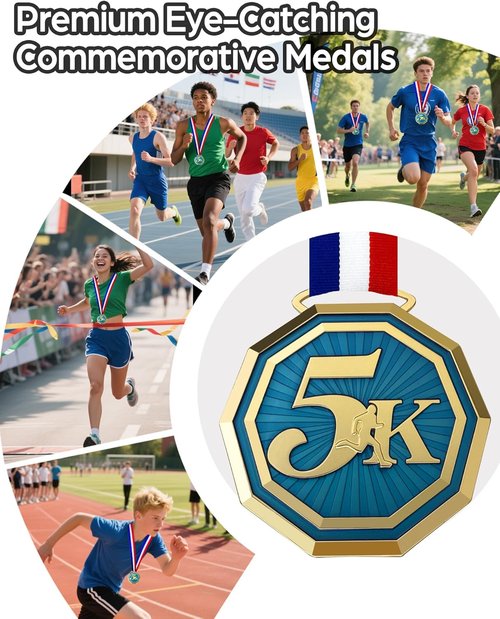 5K Running Medals - Heavy Duty 3'' Double-Sided 3D Engraved Trophy for Adult Sports Competitions