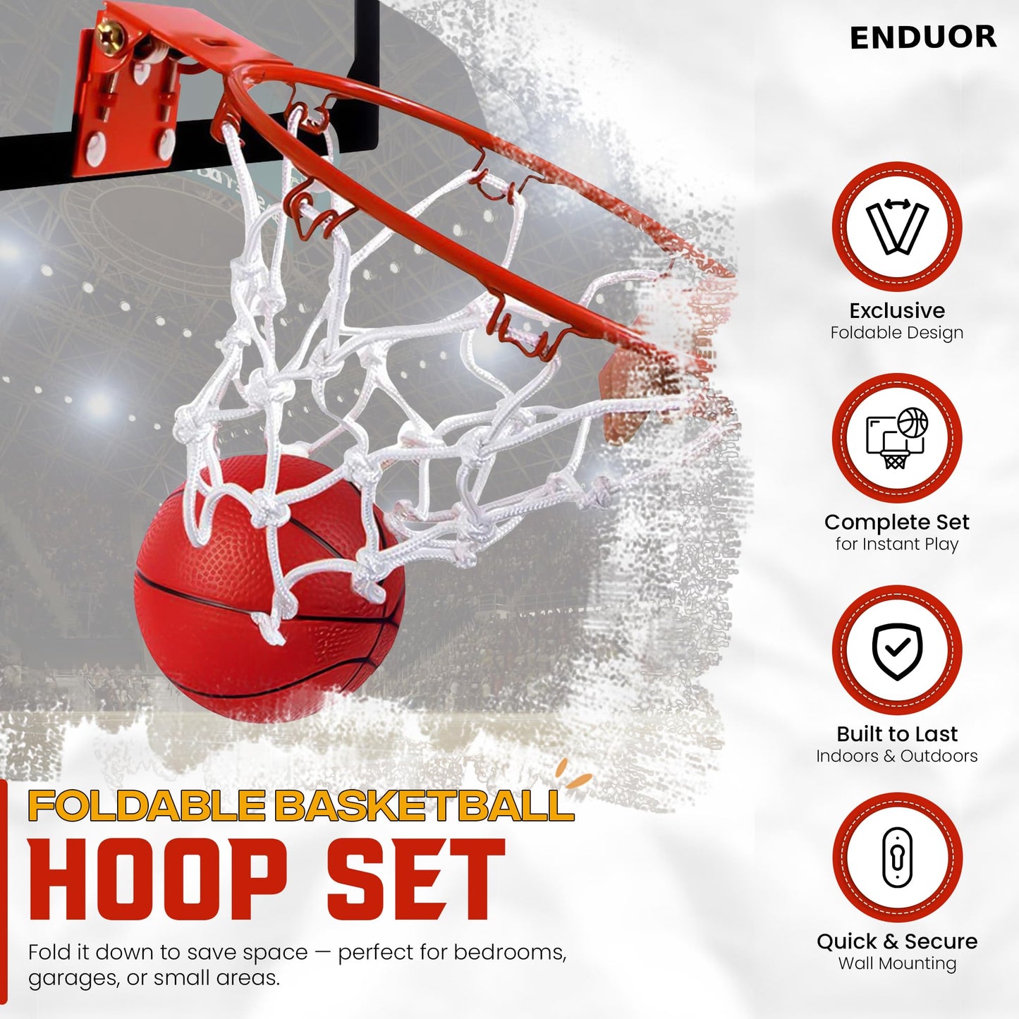 Basketball Hoop Indoor & Outdoor - Extra Large 26 x 17in Wall Mount or Over the Door Basketball Hoop, Complete Accessories with 2 Basket Balls & Pump, Easy to Install for Room, Office and Lawn