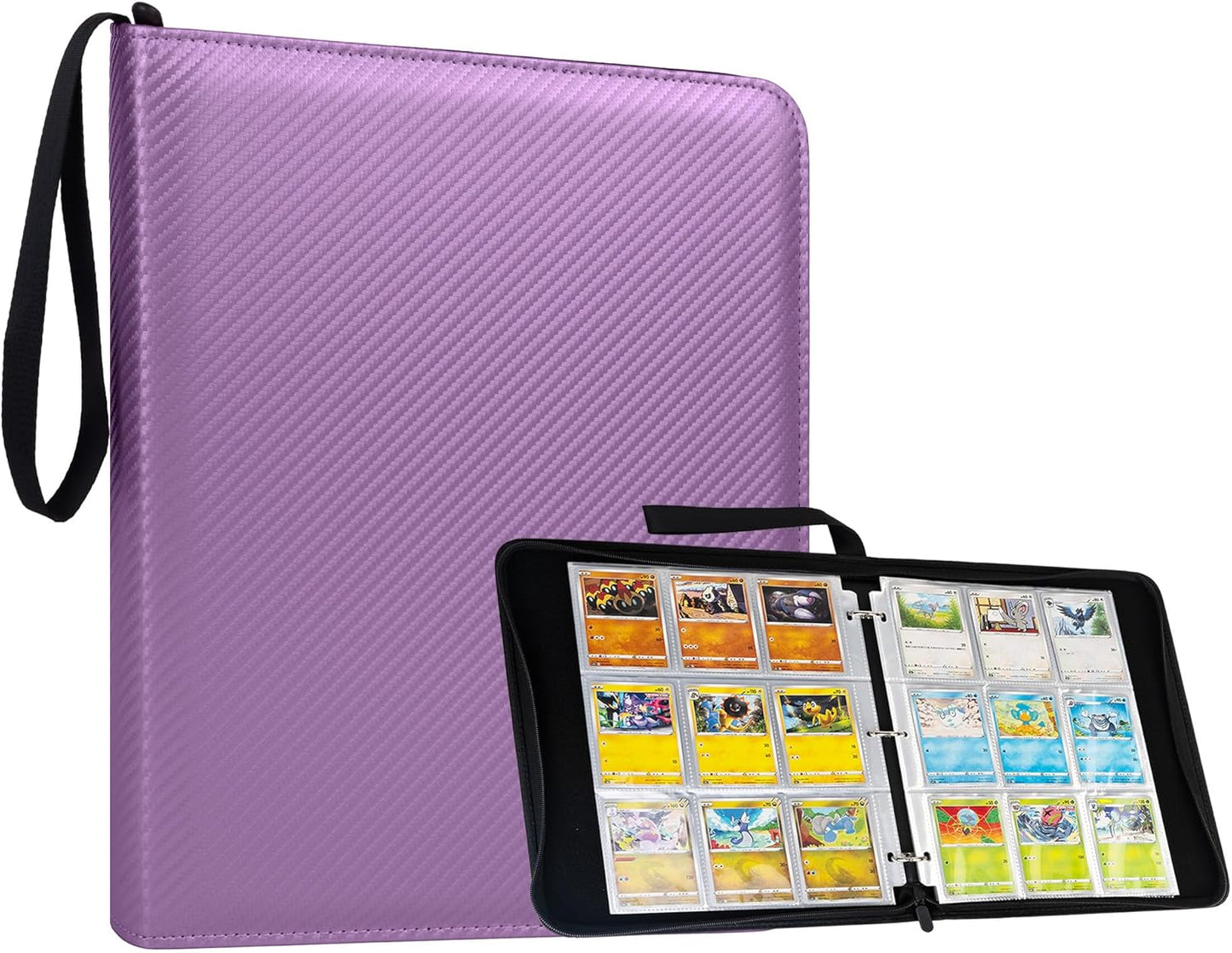 Trading Card Binder - 9 Pocket PU Album with Zipper | Holds 900 Cards for Pokémon, MTG & Sports (Purple)