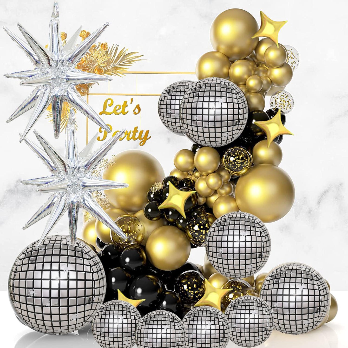 30 Pcs Disco Ball Balloons,4D Large Foil Balloons with Metallic Star,Huge Silver Explosion Star Aluminum for Disco Dance Birthday Party Graduation New Year Decoration