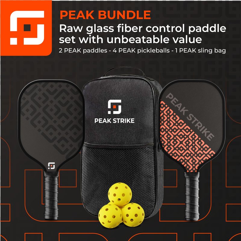 PeakStrike Pickleball Paddle Set – 2 Fiberglass Paddles with Honeycomb Core, 4 Balls & Sling Bag – Lightweight, Comfortable Grip – Fun for All Levels