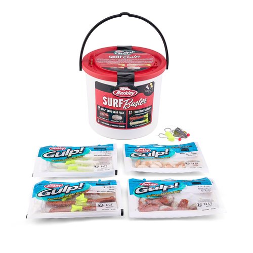 Berkley Saltwater Buster Kit, 38 Piece Set Includes 2 Bags of Gulp! Shrimp, 2 Bags of Gulp! Sand Crab Flea, Pompano Rig, 2 oz. Pyramid Weight, and Bait Bucket