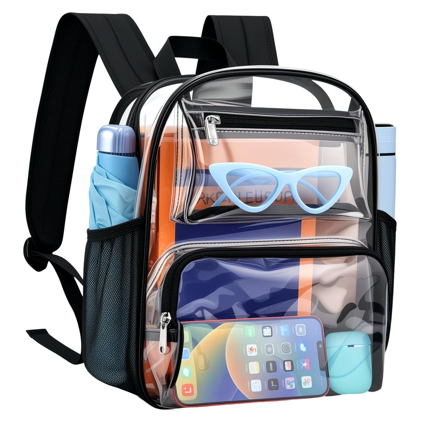 Bagenius Clear Backpack Stadium Approved 12x6x10, Black