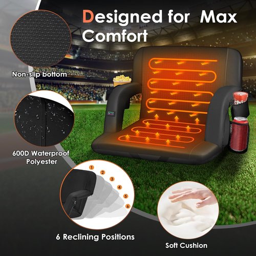 HOPERAN Heated Stadium Seats - Dual-Sided Design with Back Support & 20000mAh Power Bank | 3 Heating Levels