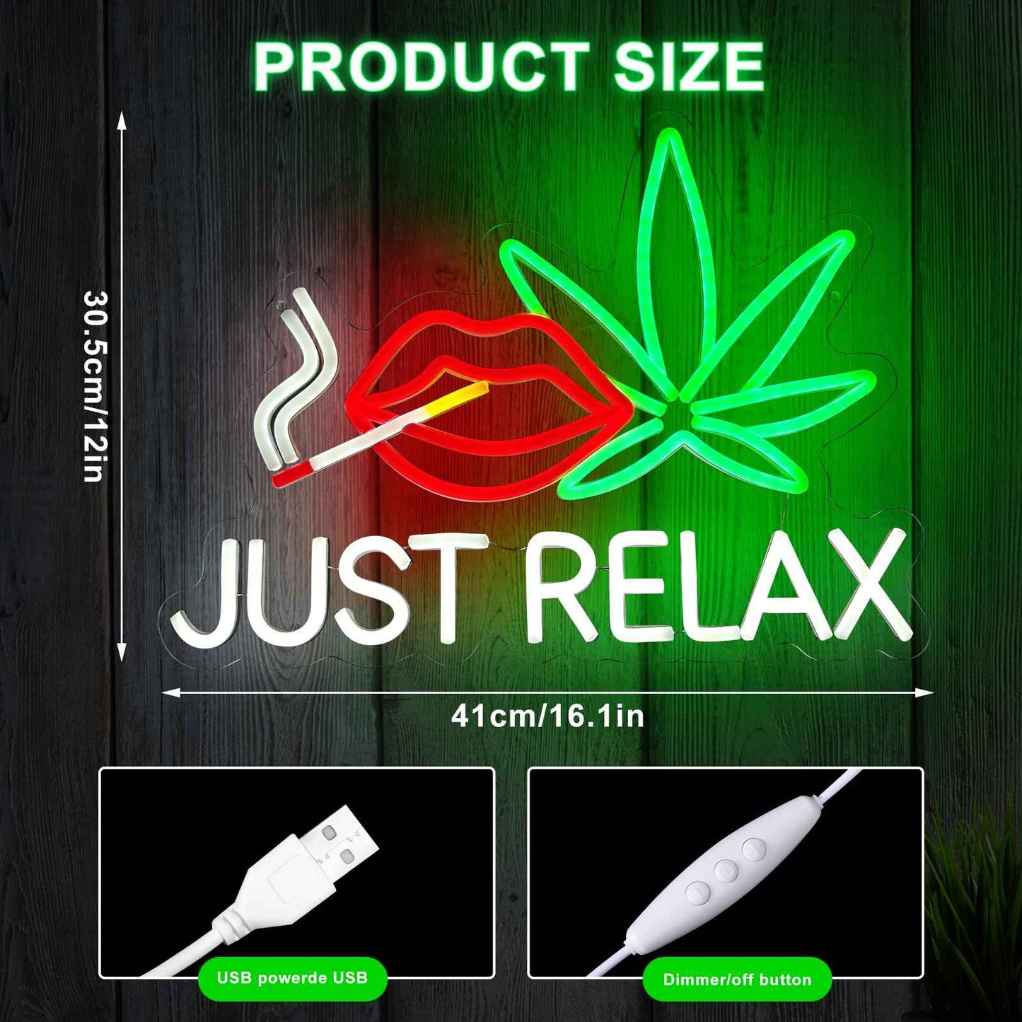 Neon Signs for Wall Decor Just Relax Neon Leaf Weed LED Lights for Bedroom Living Room Bar Game Room Hotel Birthday Party Restaurant Gift for Him Men Boyfriend Powered by USB