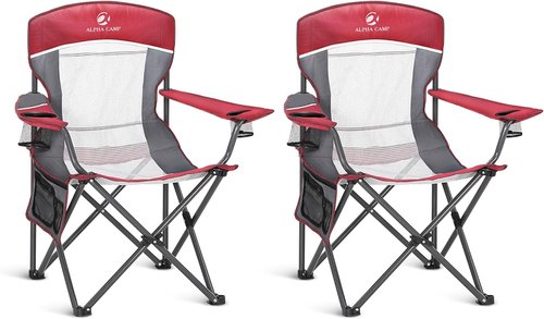 ALPHA CAMP Oversized Camping Chair - Heavy Duty 350 LBS Support | Collapsible Steel Frame, Padded Armrests, Cup Holder (Red)