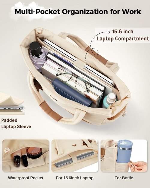 MATEIN HER Insulated Puffer Bag - Stylish Work Tote with 15.6" Laptop Compartment & RFID Pocket