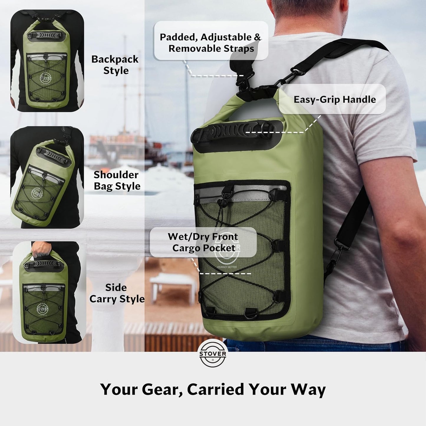 STOVER Waterproof Dry Bag | Roll-Top Backpack with Phone Case for Kayaking, Hiking & Camping - 5/10/25/30/40/55L