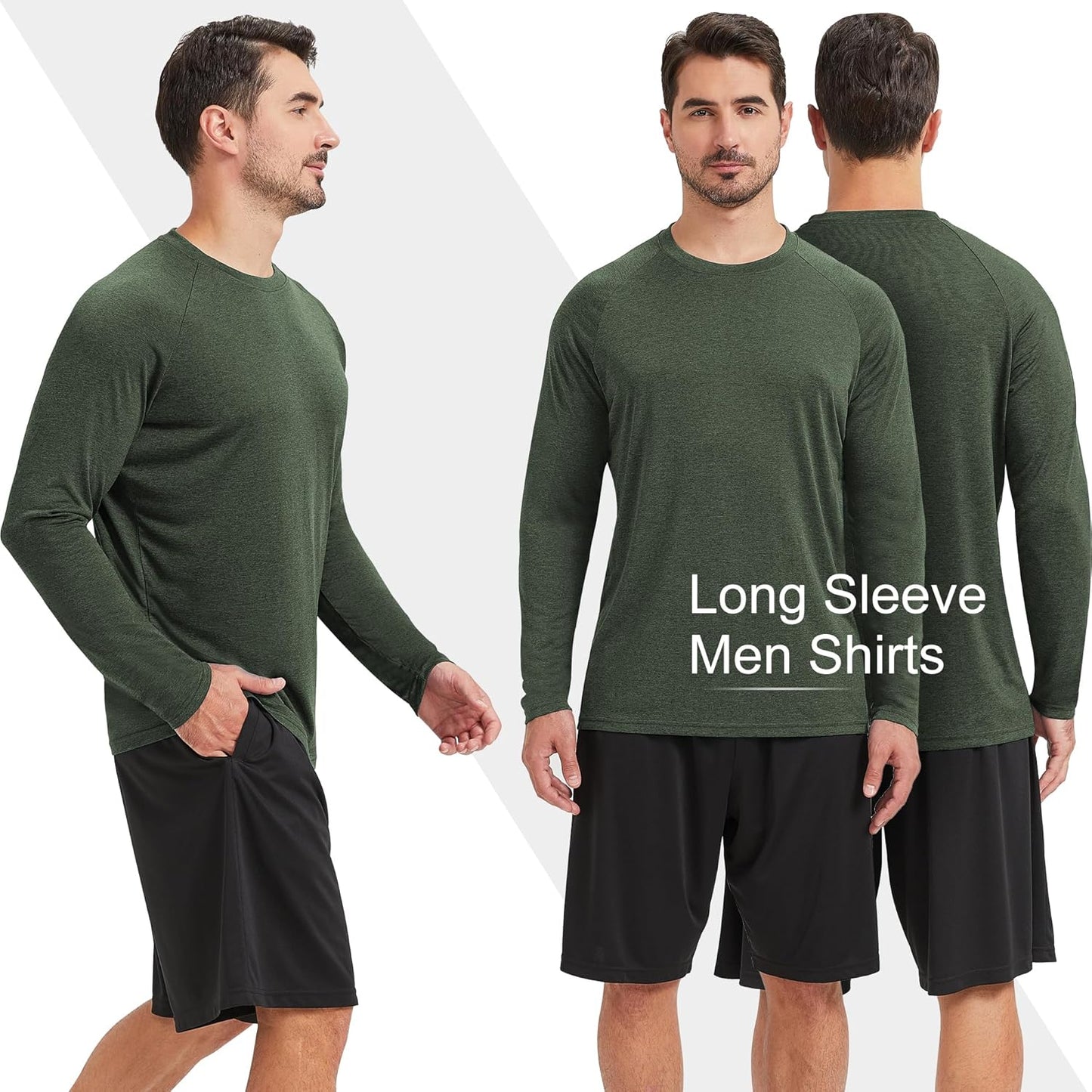 MLYENX Long Sleeve Men's Shirts - UPF 50+ UV Sun Protection, Quick Dry Workout Tees | 7 Pack