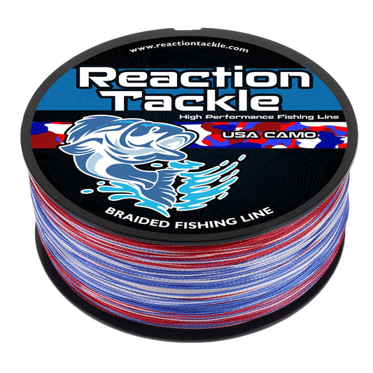 Reaction Tackle Braided Fishing Line - Pro Grade Power Performance for Saltwater or Freshwater Fish - Colored Fishing Line Braid for Extra Visibility - Camo USA 20 Lb (1000 Yards)