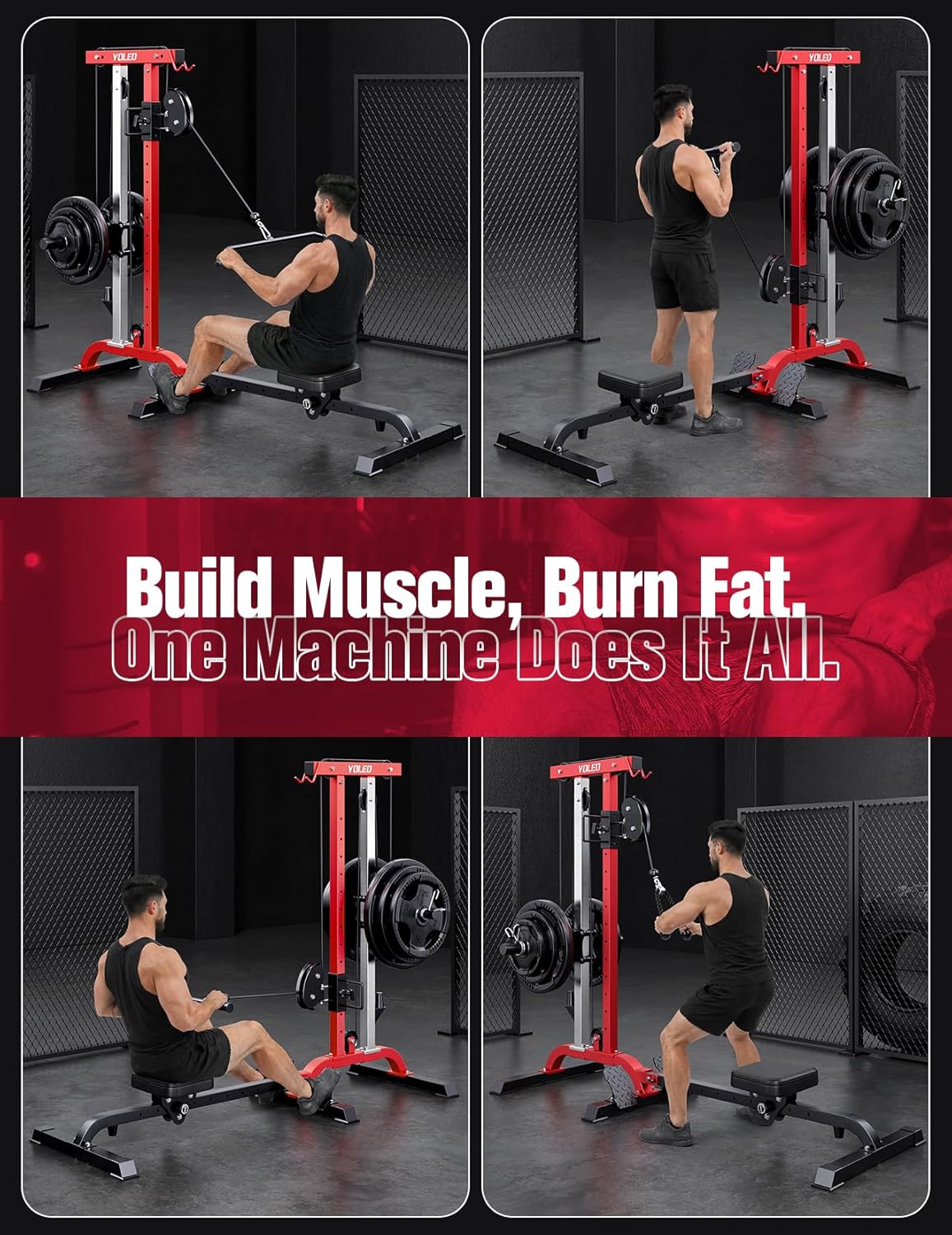 YOLEO Cable Machine | 2-in-1 Home Gym Rowing & LAT Pulldown Station - 450 Lbs Load Capacity, Includes LAT Bar & Tricep Rope