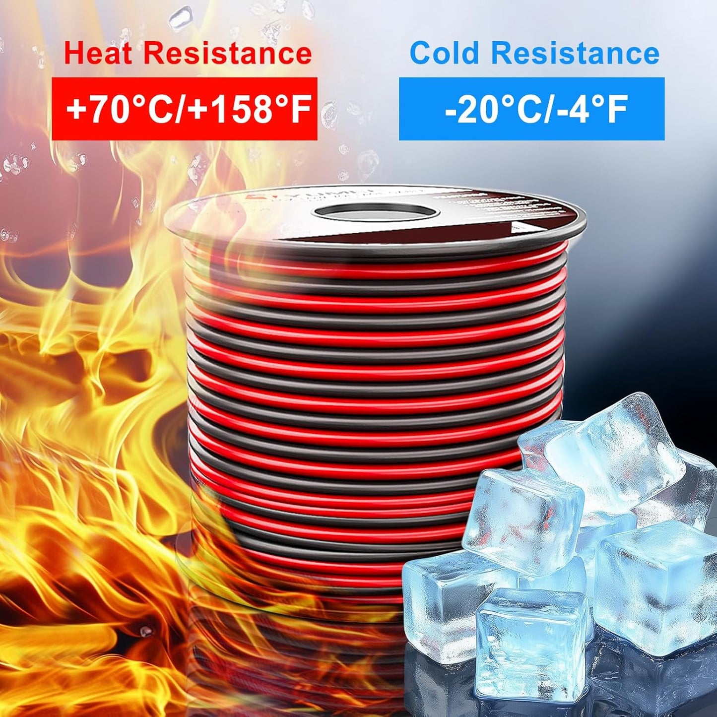 TYUMEN 10 AWG Red Black Electrical Wire - 25FT Flexible Low Voltage Cable for LED Strips & Home Use