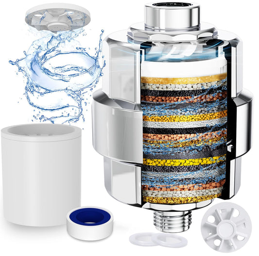 Shower Filter, EMBATHER 20 Stage Shower Head Filter for Hard Water Remove Chlorine/Fluoride/Heavy Metals,High Output Shower Softener Filter for Hair, 1 Cartridge –Polished Chrome