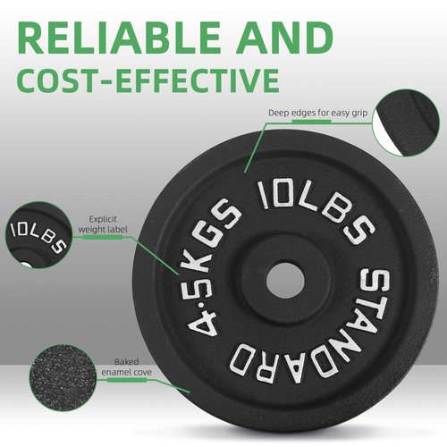 Fitvids Cast Iron Plate Weight Plate for Strength Training and Weightlifting – 1-Inch Center (Standard) – Multiple Weights Available – 10LB (Set of 4) – Standard (1-Inch Center)