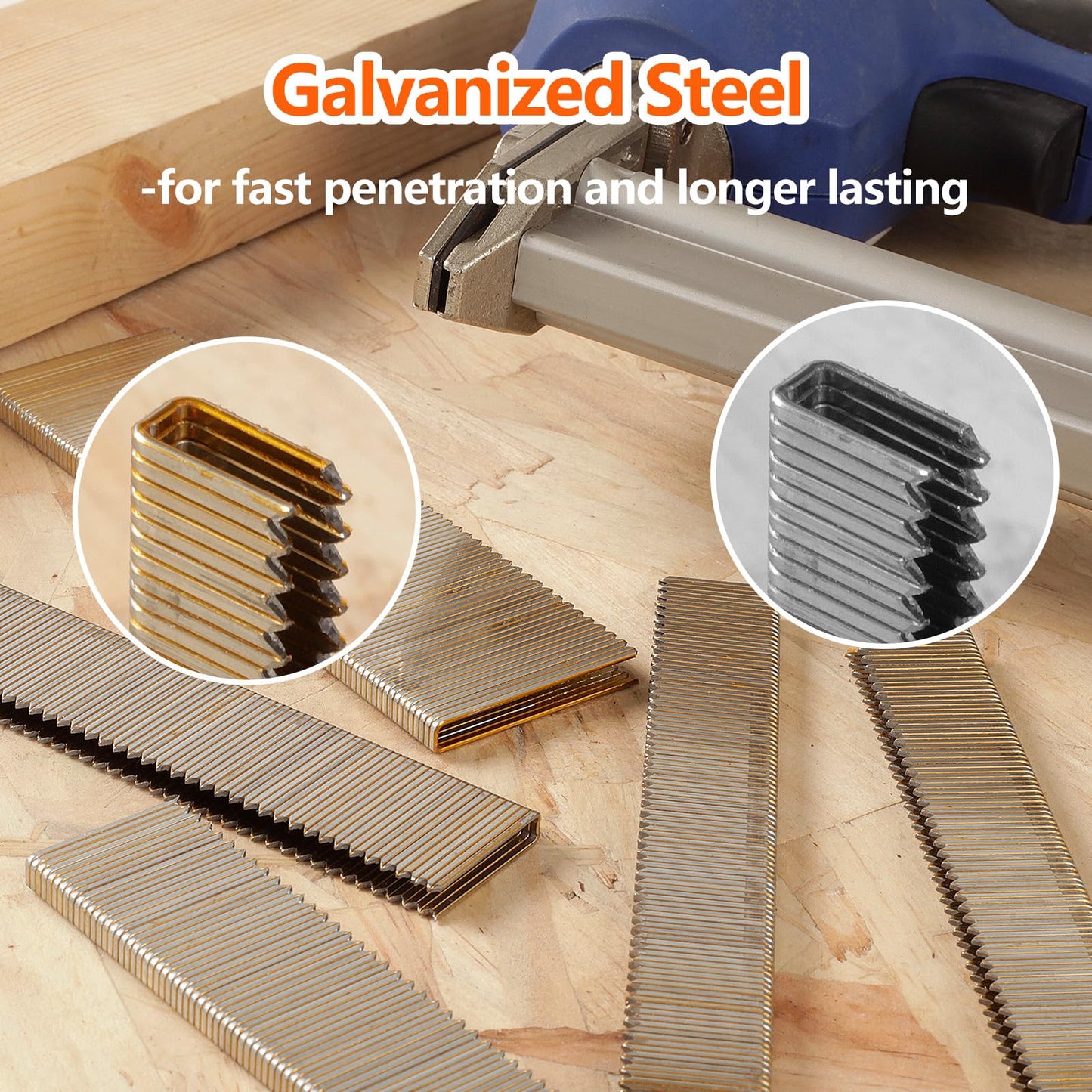SITLDY 1000-Count 1/2 Inch Length, 18 Gauge 1/4 Inch Narrow Crown Staples, Heavy Duty Beveled Chiseled Pointed Galvanized Staples, for Pneumatic, Electric 18GA Stapler Gun
