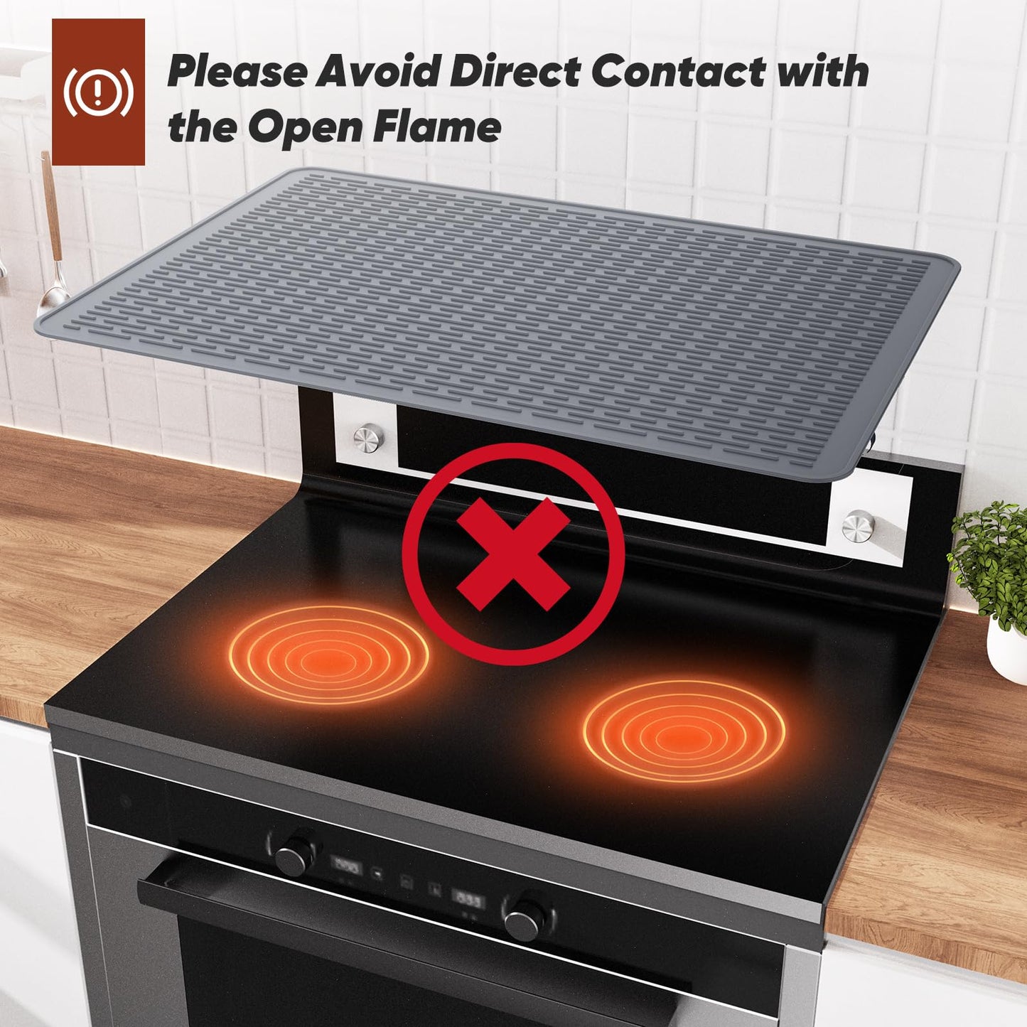 IKANFI Stove Top Cover for Electric Stove, Dish Drying Mat for Kitchen, Glass Cooktop Protector, Heat Resistant Waterproof Foldable Anti-Slip Silicone Mat (Gray, 30''L x 21''W)