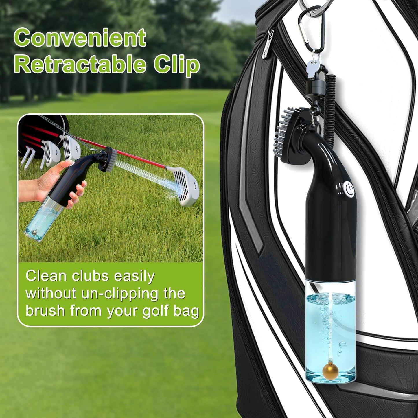 Kiss Core Electric Golf Club Cleaner Brush: AA Battery Powered for Effortless Cleaning - Golf Club Brush for Golf Accessories - Holds 5oz Water - Magnetic Clip - Golf Gifts for Golfer Men