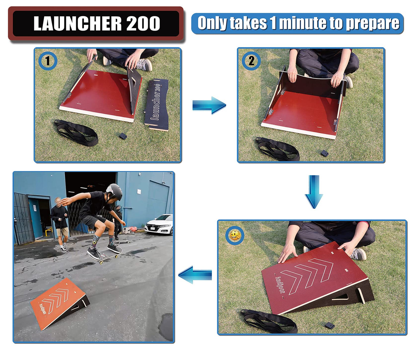 Andjoor Kids Jumping Ramp for Skateboard, Bike, Scooter, BMX, RC Car and Dirt Bike, 25.2 in, Red