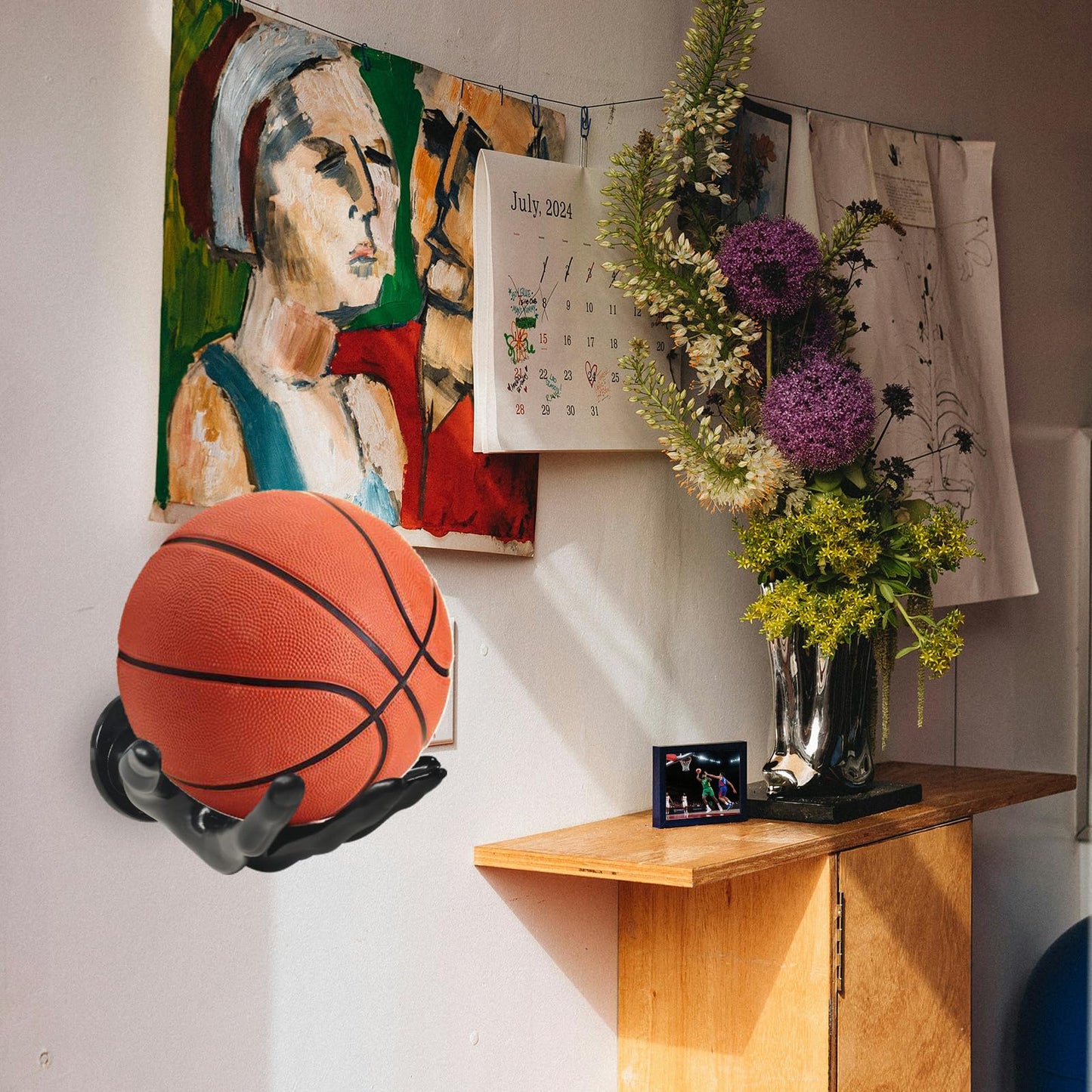LOCZAR Basketball Holder Wall Mount 2 Piece Set, Men's Room Decoration Game Room Ball Wall Decoration Men's Basketball Gifts, Basketball Stand Wall Mount, Boys Room Sports Decor(Black)