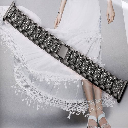 Compatible with Amazfit bip 6 bands, Lamshaw 20mm, 22mm Quick Release Women Jewelry Bling Diamond Metal Dressy Strap Adjustable Replacement Strap Accessories Sports Band Compatible with Amazfit Smartwatch (Black, 20mm size band)