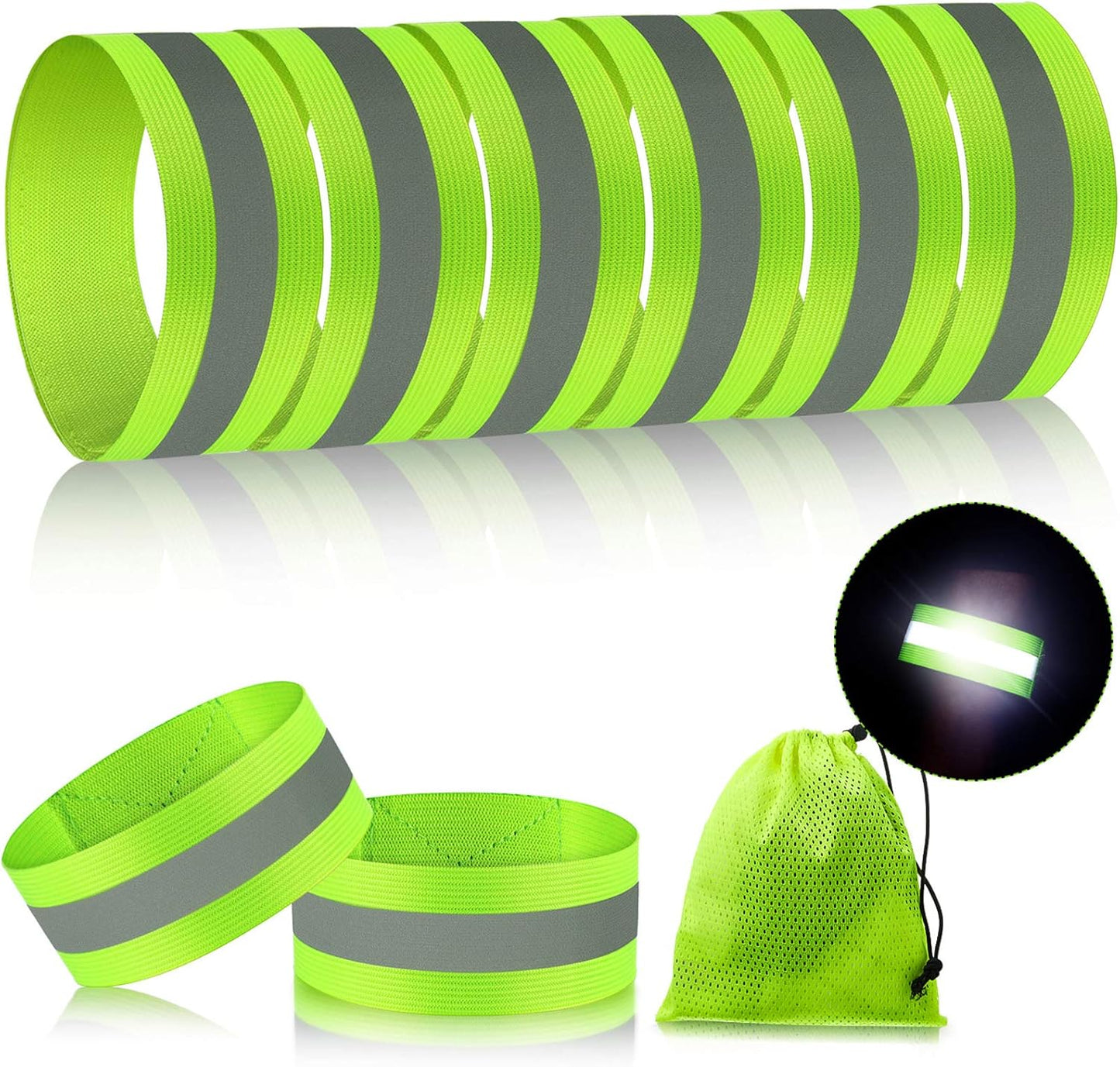 Skiennix Reflective Bands - 8-Piece High Visibility Running Gear for Night Safety | Arm, Wrist, Ankle, Leg