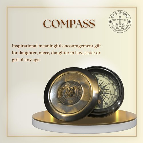 Marine Pocket Compass 1920 Vintage Brass Navigation Compass with Engraved Lid Antique Nautical Instrument