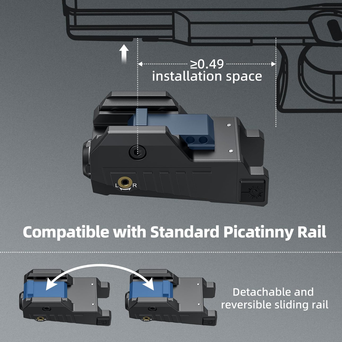 EZshoot Compact Pistol Laser Sight, Red Laser Gun Sight with Adjustable Slide Rail, Rechargeable Low Profile Laser for Pistol Compatible with 21MM Picatinny Rail