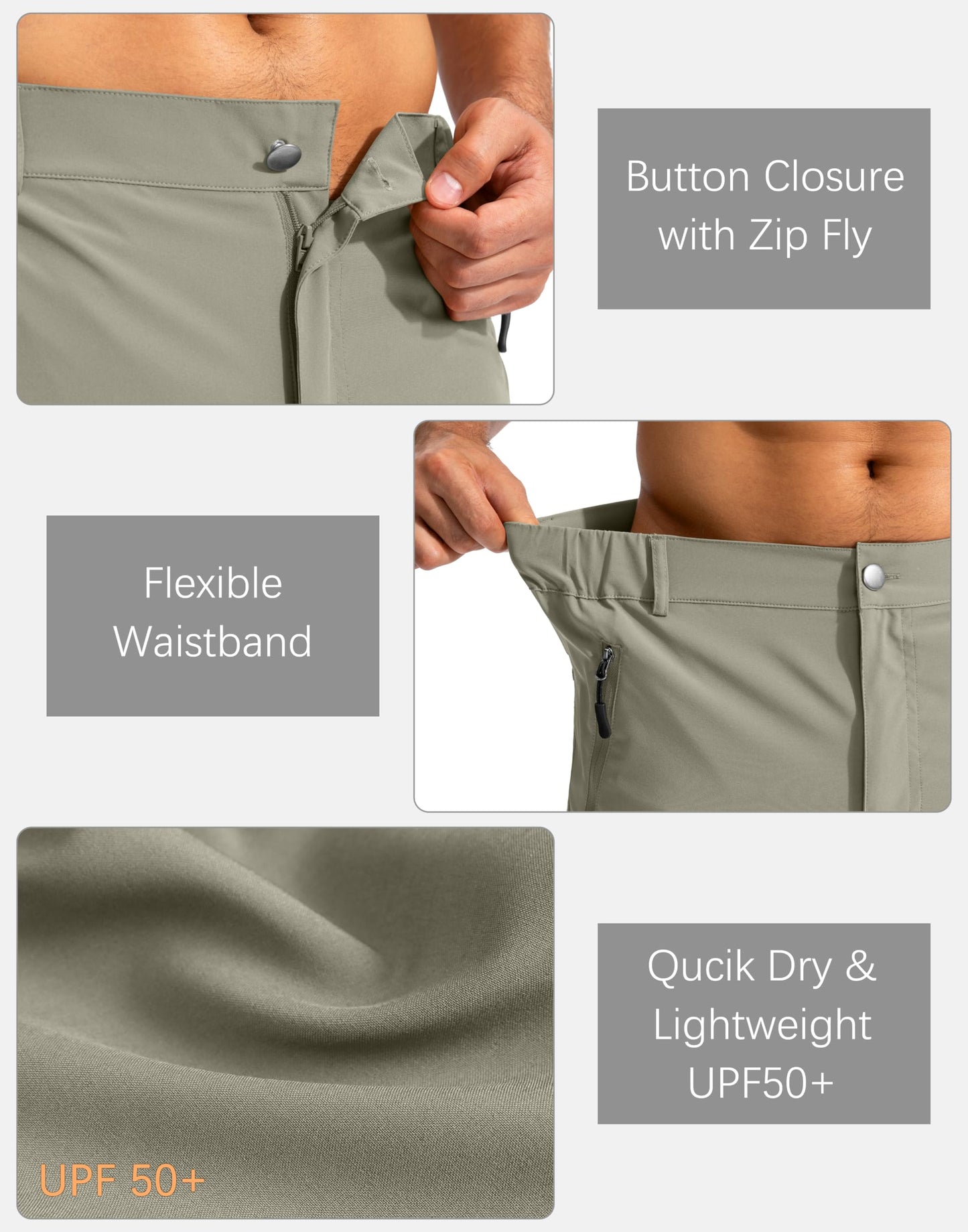 Pudolla Men's Hiking Cargo Shorts 9" Lightweight Outdoor Work Shorts for Men Travel Golf Camping Casual with 5 Zipper Pockets(Grey Sage Small)