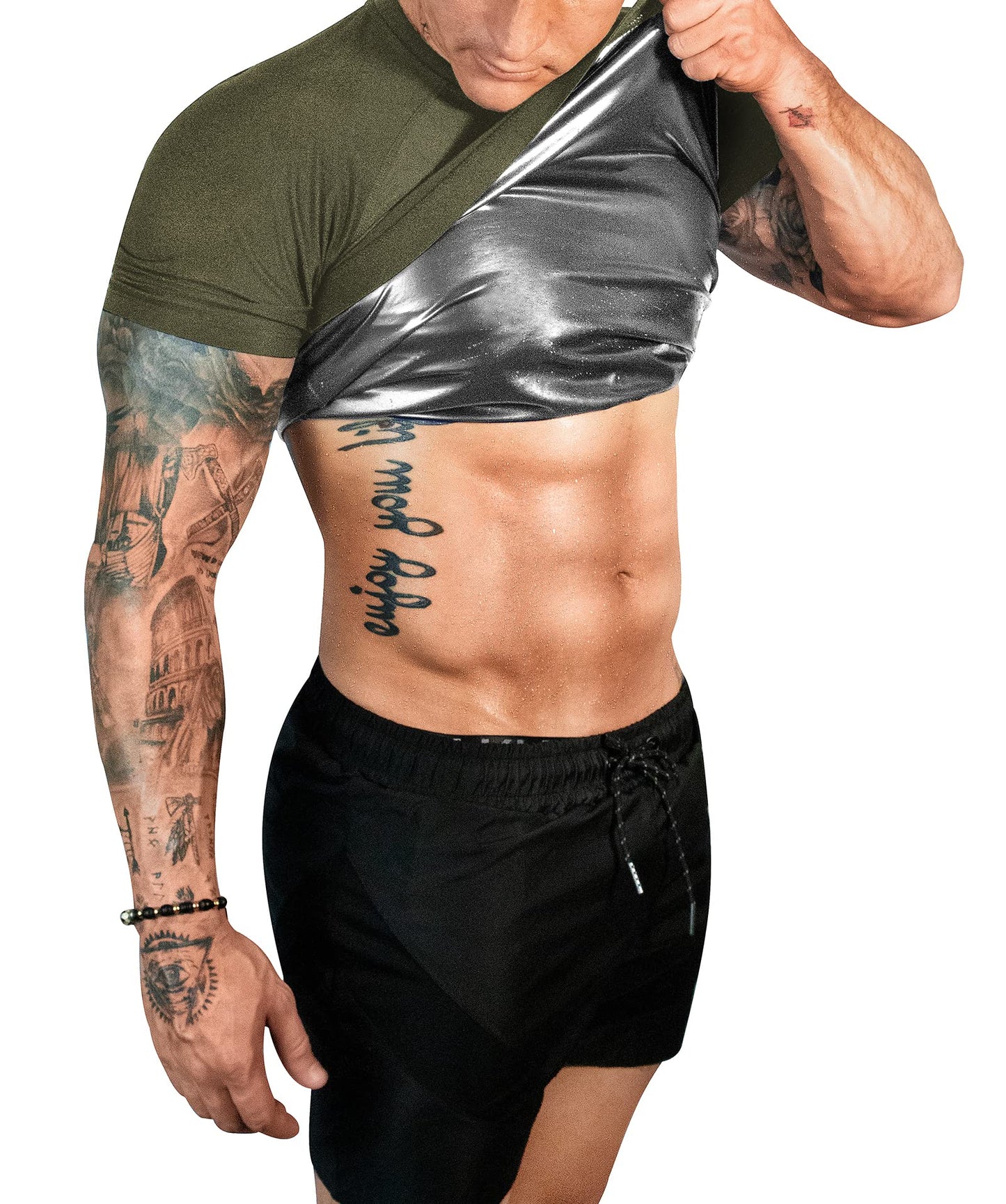 FUXERT Sauna Shirt for Men Sweat Sauna Suit for Gym Exercise Compression Shirt Workout Shapewear (GN 3XL)