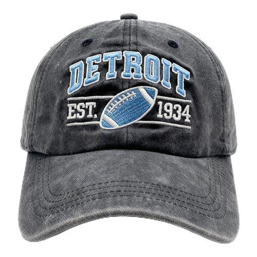 Embroidered City Detroit L Hat for Men Women Vintage Washed Denim Football Fans Hat Adjustable Cotton Baseball Cap
