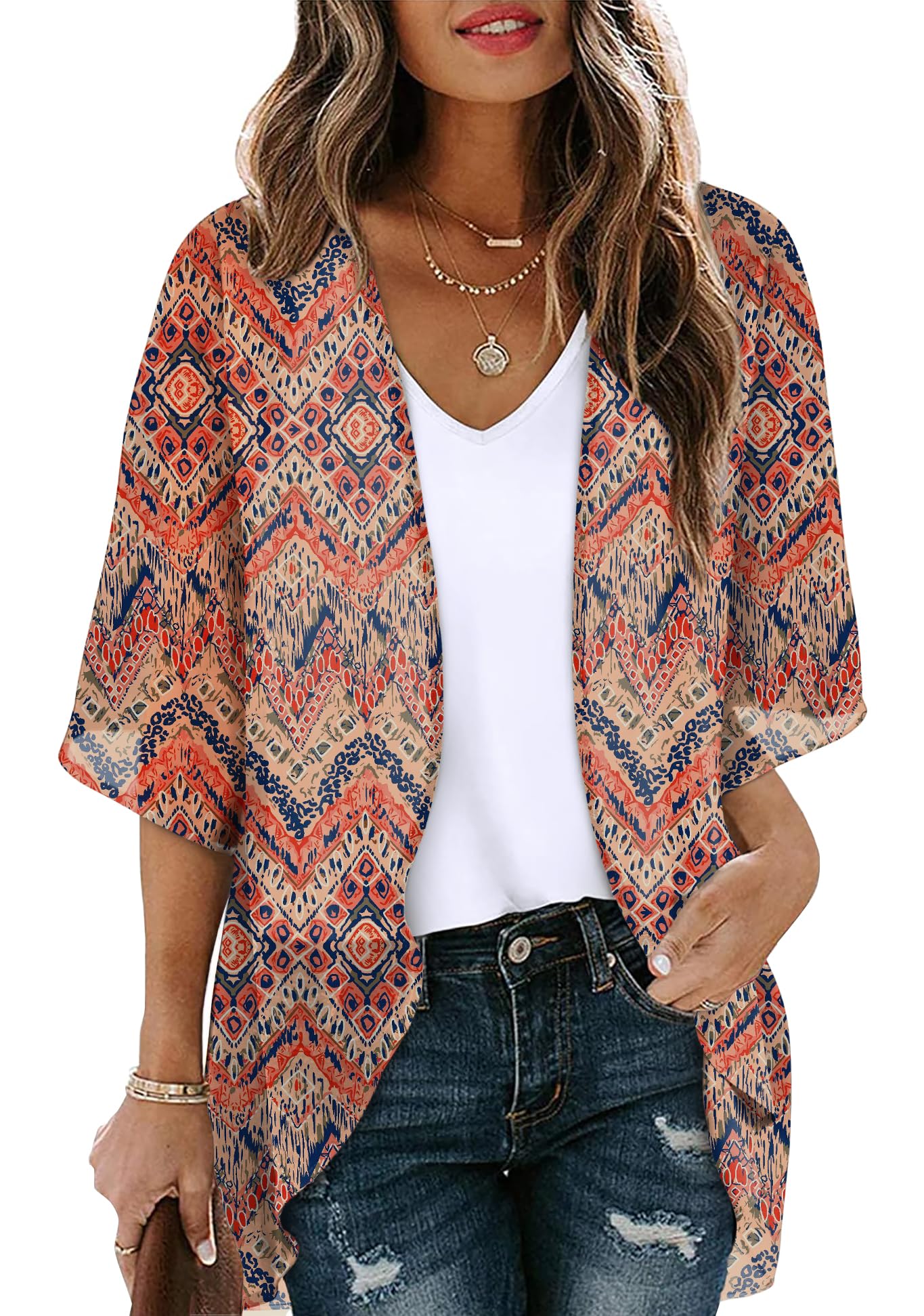 OFEEFAN Boho Tops for Women 2026 Beach Vacation Clothes for Women Swimsuit Coverup Chiffon Bohemia XL