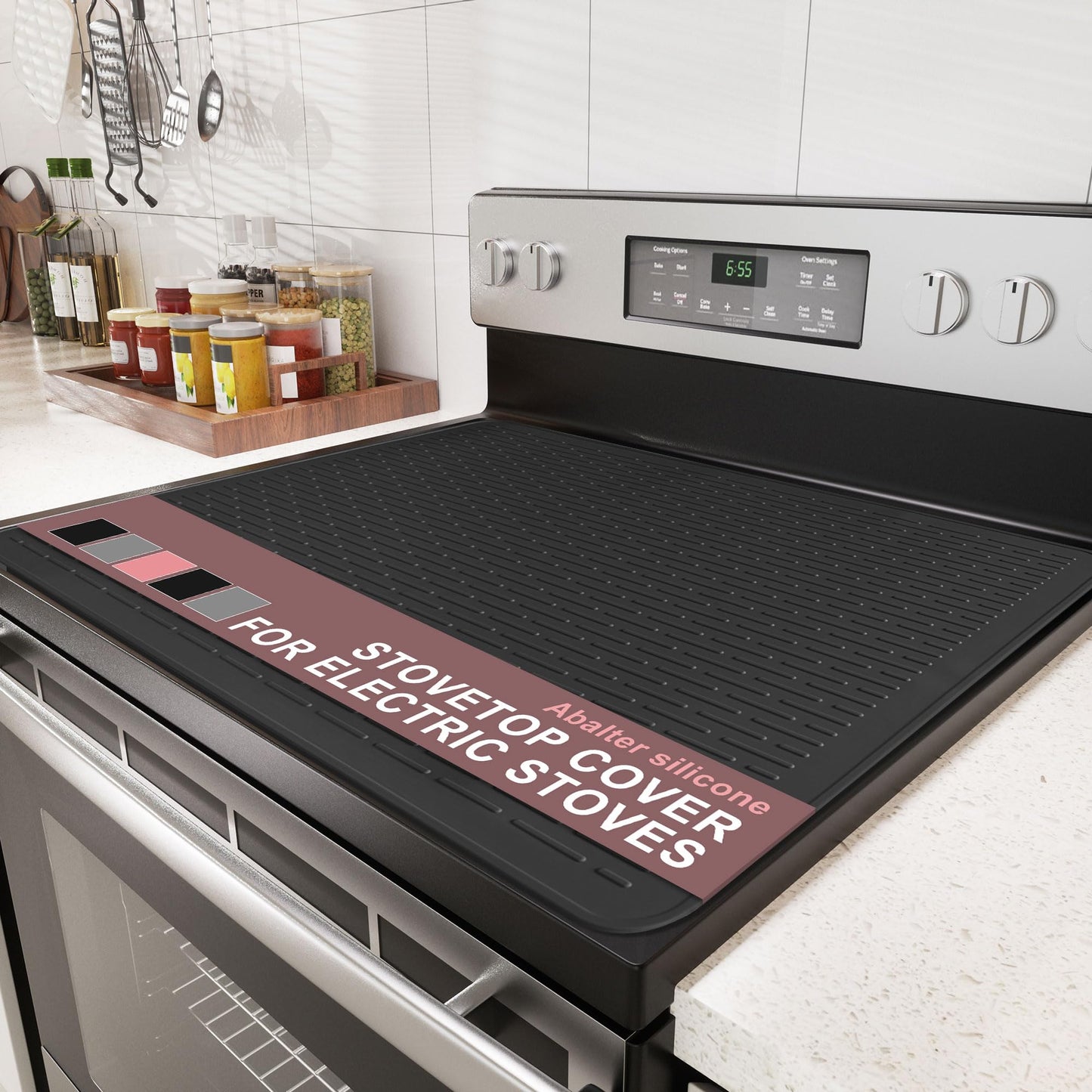 Stove Top Cover for Electric Stove - Food Grade Ceramic Stove top Cover,Silicone XXL Dish Drying Mat, Glass Cooktop Covers, Flat RV Range top Mats (Black,28x20)