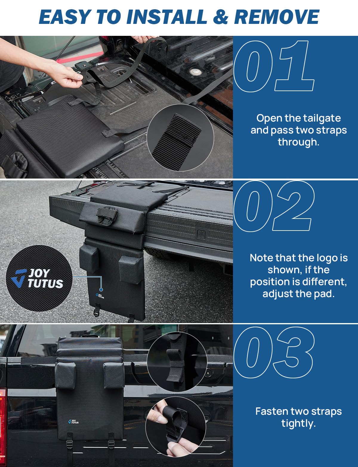 JOYTUTUS Tailgate Bike Pad for Truck, Wider Truck Bed Single Bike Pad Mat, Anti-Wobble Waterproof Bike Cover Pad Holder for Truck Compatible with F150 F250 F350 Silverado Sierra Ram Tundra