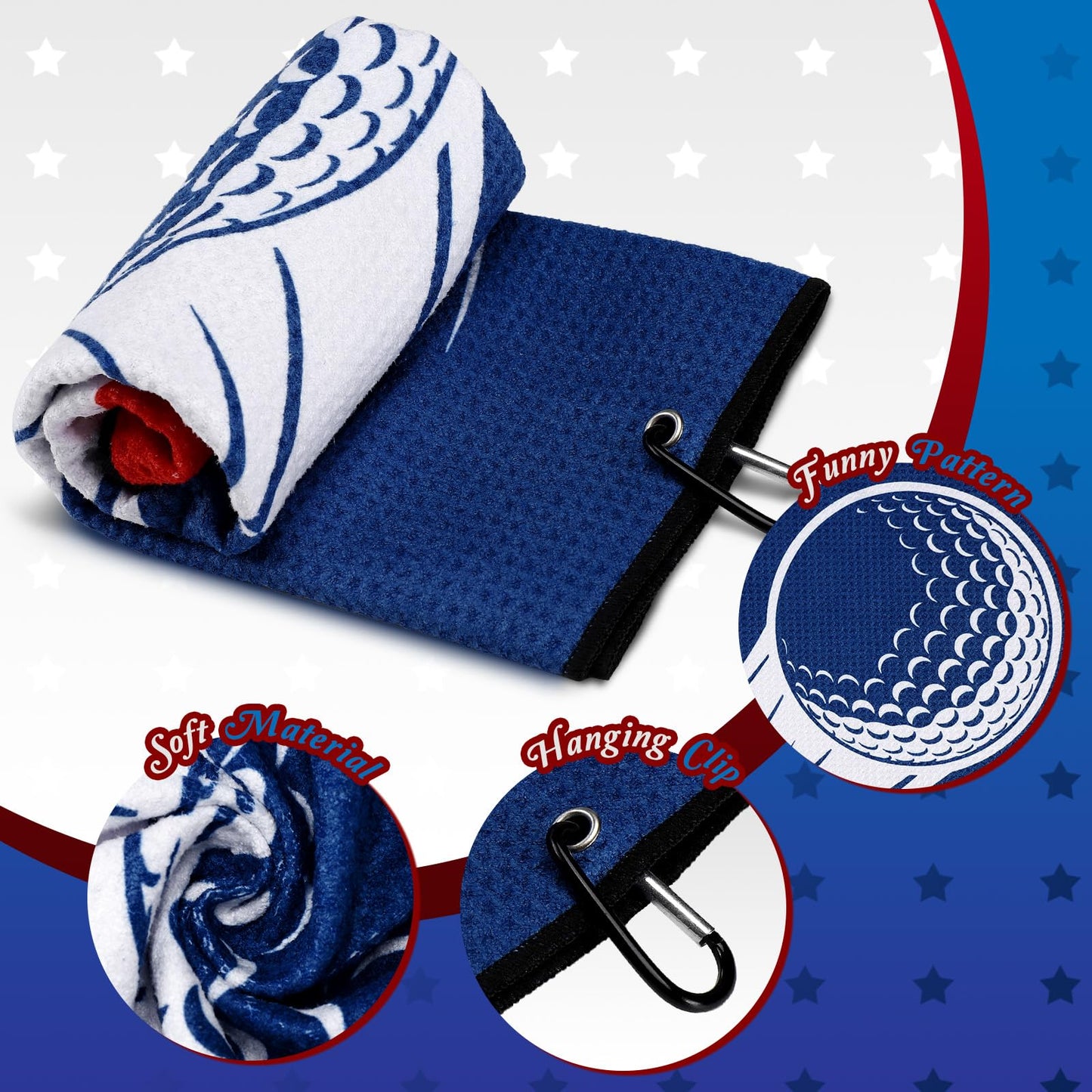 Mixweer 3 Pcs Microfiber Golf Towels - American Flag Sports Towel with Clip, 24 x 16 Inch