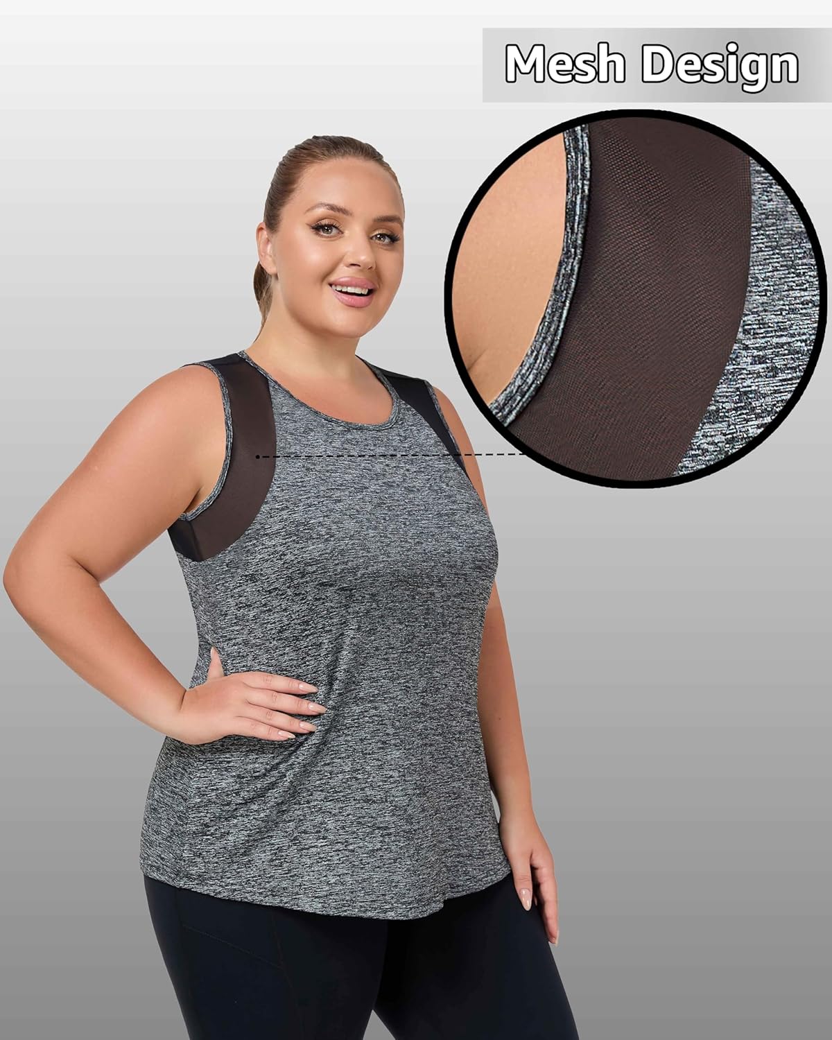 Skiennix Plus Size Workout Tank Tops - Mesh Sleeveless Athletic Tunics for Women, XL-5XL